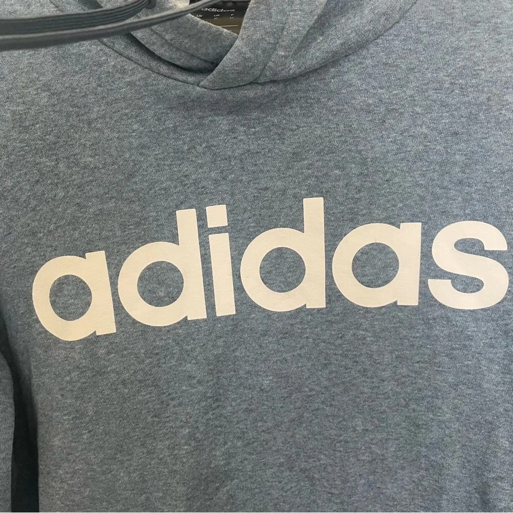 Adidas Men Medium Blue Hoodie Jumper Logo Essentials Sporty Cotton Blend Casual